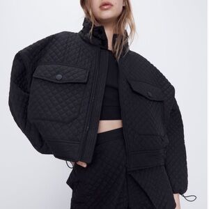 Zara black padded quilted cropped jacket